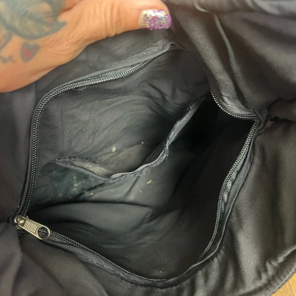 70’s VINTAGE Chenille Metallic Floral Embroidered Black Velvet Hobo Shoulder Bag